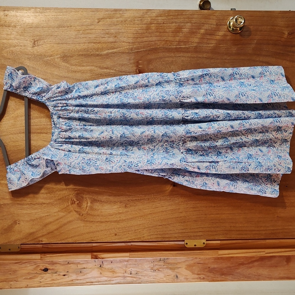 NWOT Simply Southern Drop Waist Dress Confetti Pink Blue Flutter Sleeve Cotton L - Picture 2 of 9